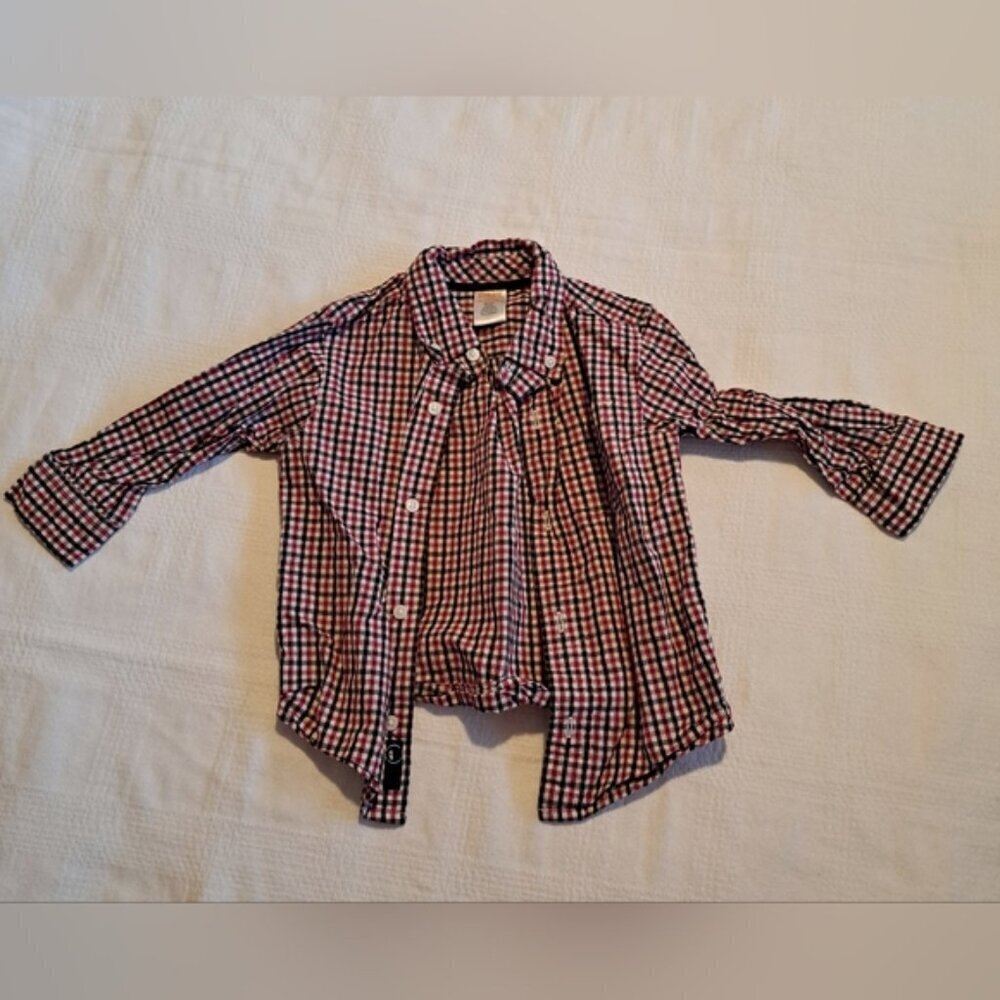 Gymboree boys size 18-24 months, red, black & white checkered button down shirt